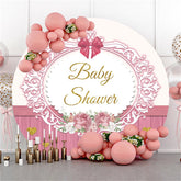Rosa Blume Streifen Hölzern Babydusche Runden Hintergrund